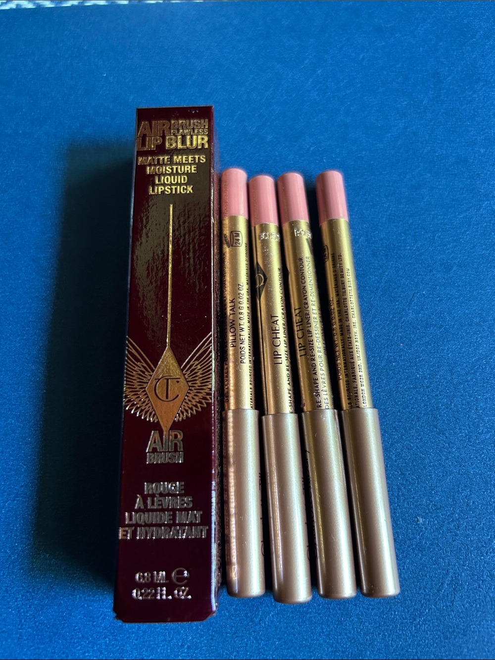 Charlotte Tilbury Airbrush Lip Blur/Walk of No Shame & 4 mini Pillow Talk pencil